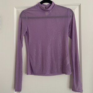 Jonathan Simkhai Crystal Desirae Rhinestone Sheer Lavender‎ Blouse Long Sleeve